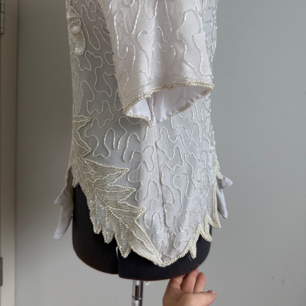 Vintage Silk Beaded Ivory Top - Picture 11 of 13